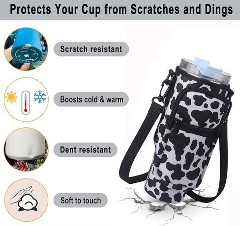 Water Bottle Carrier Bag for Stanley 40oz Tumbler Simple Modern Tumbler with Handle 40oz Tumbler Carrier with Strap Stanley Cup Holder with Phone Pocket(Cow) in Saudi Arabia