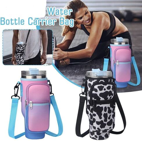 Water Bottle Carrier Bag for Stanley 40oz Tumbler Simple Modern Tumbler with Handle 40oz Tumbler Carrier with Strap Stanley Cup Holder with Phone Pocket(Cow) in Saudi Arabia