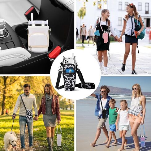 Water Bottle Carrier Bag for Stanley 40oz Tumbler Simple Modern Tumbler with Handle 40oz Tumbler Carrier with Strap Stanley Cup Holder with Phone Pocket(Cow) in Saudi Arabia