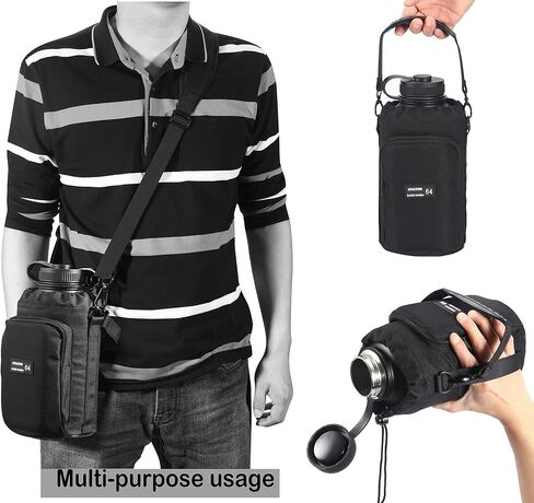 حامل زجاجة مياه مع حزام لزجاجات 32oz - 64oz، حقيبة حامل زجاجات المياه مع جيب ومقبض للمشي والسفر والمشي لمسافات طويلة (باستثناء الزجاجة) in Kuwait