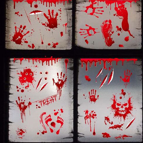 Halloween Window Clings, 9 Sheets Scary Bloody Handprint Footprint Window Stickers for Toilet BathroomDecorations, Window Decals for Halloween School Home Office Party Decorations in Saudi Arabia