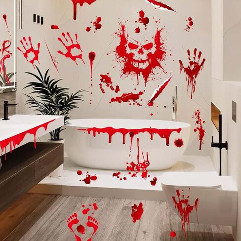 Halloween Window Clings, 9 Sheets Scary Bloody Handprint Footprint Window Stickers for Toilet BathroomDecorations, Window Decals for Halloween School Home Office Party Decorations in Saudi Arabia