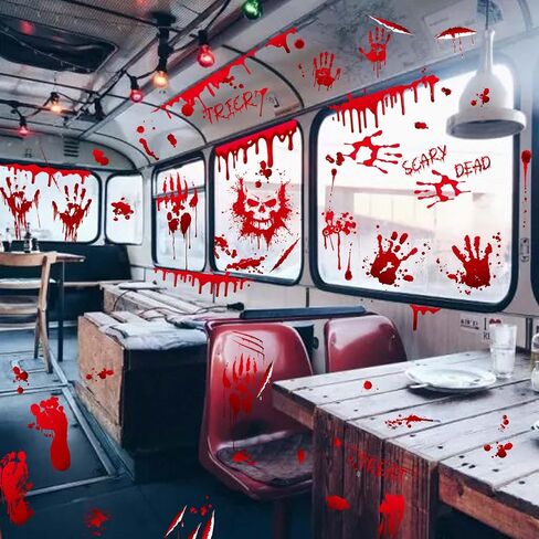 Halloween Window Clings, 9 Sheets Scary Bloody Handprint Footprint Window Stickers for Toilet BathroomDecorations, Window Decals for Halloween School Home Office Party Decorations in Saudi Arabia