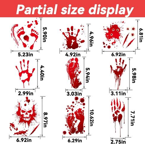 Halloween Window Clings, 9 Sheets Scary Bloody Handprint Footprint Window Stickers for Toilet BathroomDecorations, Window Decals for Halloween School Home Office Party Decorations in Saudi Arabia