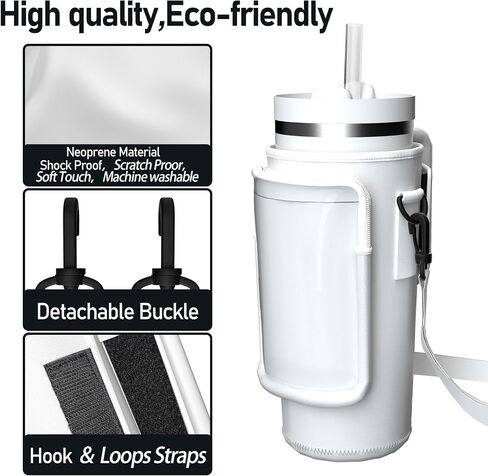 LRITER Water Bottle Carrier Bag with Phone Pocket for 40oz Tumbler with Handle, Adjustable Strap Neoprene Water Bottle Sleeve Pouch for Hiking Camping Travelling. (White) in Saudi Arabia