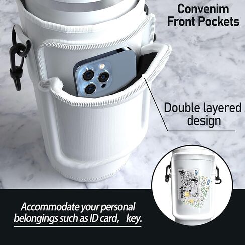 LRITER Water Bottle Carrier Bag with Phone Pocket for 40oz Tumbler with Handle, Adjustable Strap Neoprene Water Bottle Sleeve Pouch for Hiking Camping Travelling. (White) in Saudi Arabia