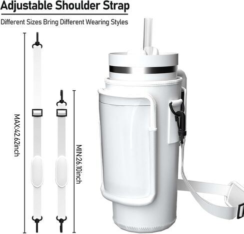 LRITER Water Bottle Carrier Bag with Phone Pocket for 40oz Tumbler with Handle, Adjustable Strap Neoprene Water Bottle Sleeve Pouch for Hiking Camping Travelling. (White) in Saudi Arabia