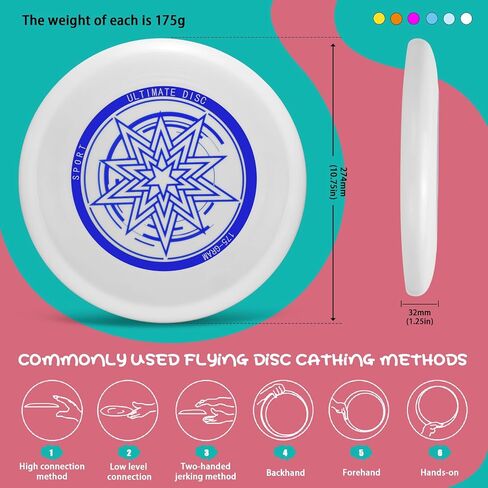Ultimate Flying Disc 175g,Adult Sport Disc Set for Competitive and Pro Players,Includes 1 Glow in The Dark Ultimate Disc for Beach Pool Game, Camping and Backyard (6 Color Set) in Saudi Arabia