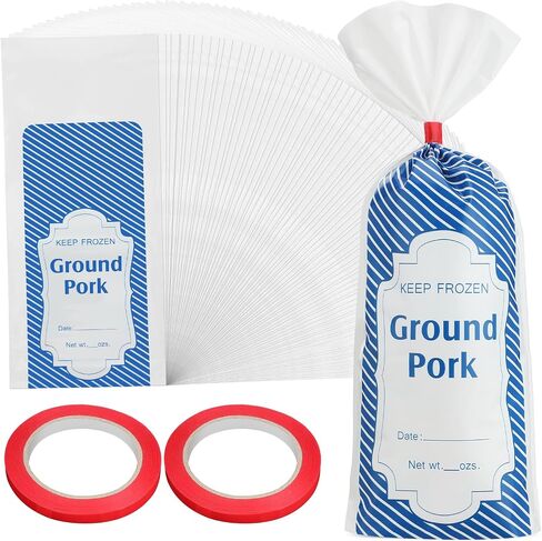 Cholemy 1 lb 1000 Pcs Blue Plaid Ground Pork Freezer Bags Polyethylene Sausage Meat Bags for Freezer Storage Dry Age Bags for Meat with 2 Bag Sealing Tapes Your Ground Meat Packaging System in Saudi Arabia