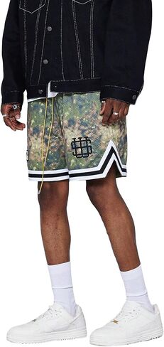 OYOANGLE Men's Graphic Print Striped Drawstring High Waist Shorts Gym Athletic Sports Track Shorts in Saudi Arabia