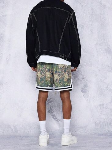 OYOANGLE Men's Graphic Print Striped Drawstring High Waist Shorts Gym Athletic Sports Track Shorts in Saudi Arabia