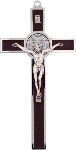 VILLAGE GIFT IMPORTERS 8" Extra Large Saint Benedict Crucifix | 7 Colors | Perfect Wall Cross | San Benito Medal | Christian Home Goods (Black) in Saudi Arabia