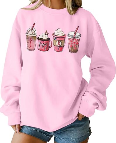 LOTUCY Breast Cancer Sweatshirt Women Cancer Awareness Shirt Pink Ribbon Sweatshirt Cancer Fight Oversized Pullover Tops in Kuwait