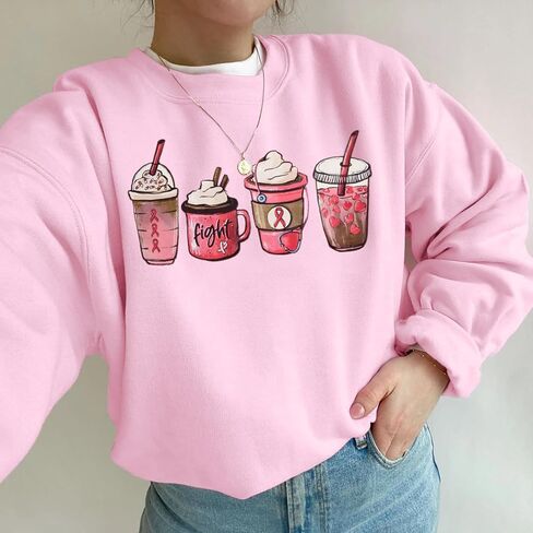 LOTUCY Breast Cancer Sweatshirt Women Cancer Awareness Shirt Pink Ribbon Sweatshirt Cancer Fight Oversized Pullover Tops in Kuwait