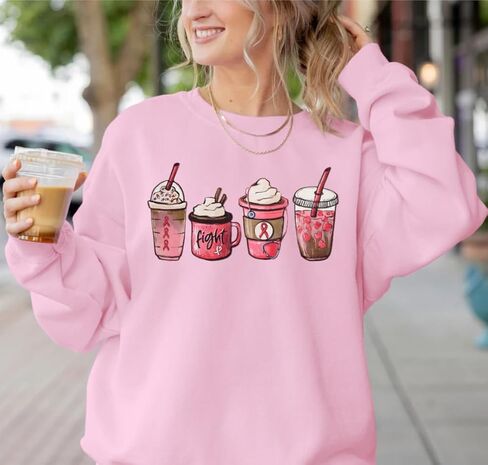 LOTUCY Breast Cancer Sweatshirt Women Cancer Awareness Shirt Pink Ribbon Sweatshirt Cancer Fight Oversized Pullover Tops in Kuwait