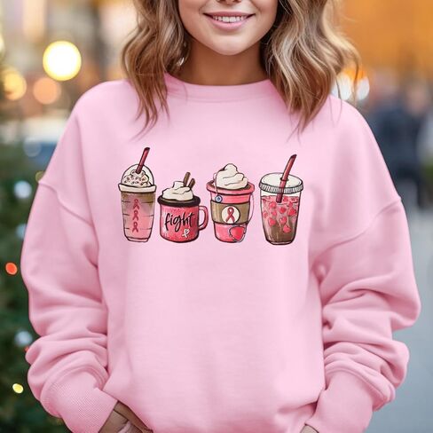 LOTUCY Breast Cancer Sweatshirt Women Cancer Awareness Shirt Pink Ribbon Sweatshirt Cancer Fight Oversized Pullover Tops in Kuwait