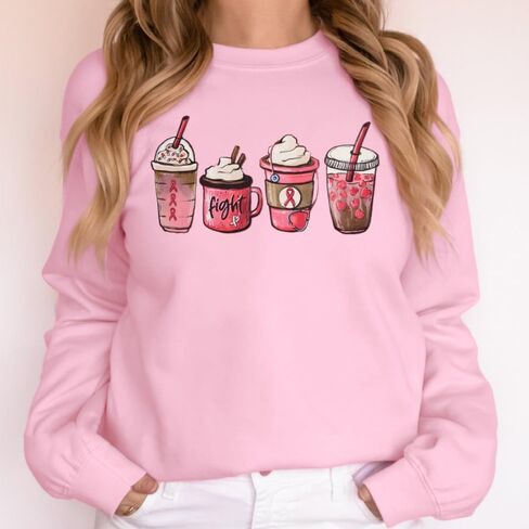 LOTUCY Breast Cancer Sweatshirt Women Cancer Awareness Shirt Pink Ribbon Sweatshirt Cancer Fight Oversized Pullover Tops in Kuwait