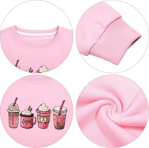 LOTUCY Breast Cancer Sweatshirt Women Cancer Awareness Shirt Pink Ribbon Sweatshirt Cancer Fight Oversized Pullover Tops in Kuwait