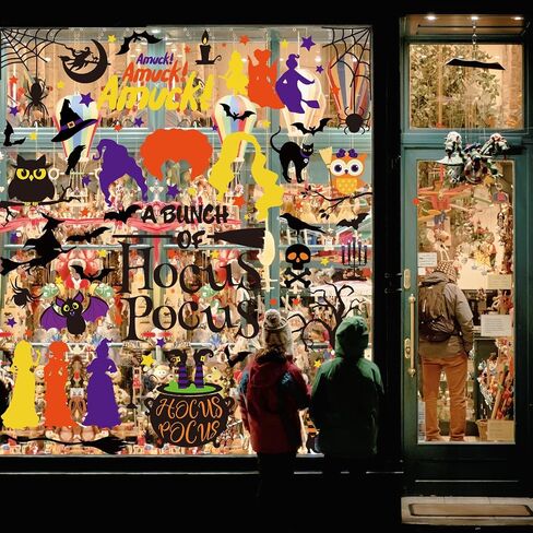 Whaline Halloween Witch Window Clings حجم كبير الأخوات الساحرة طباعة على الوجهين نافذة الشارات Hocus Pocus نافذة مزخرفة ملصقات PVC لديكور عرض مركز التسوق في الهالوين، 11.8 × 35.4 بوصة in Saudi Arabia