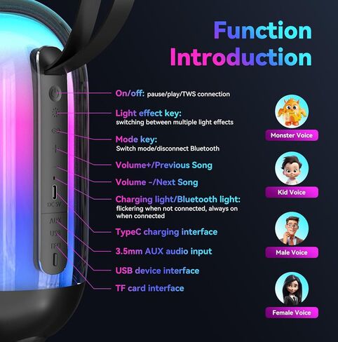 Karaoke Machine, Portable Bluetooth Speaker Wireless PA System with 2 Wireless Microphones and LED Disco Light Mode, Ideal Gift for Girls Boys Birthday Holiday Party (Black) in Kuwait