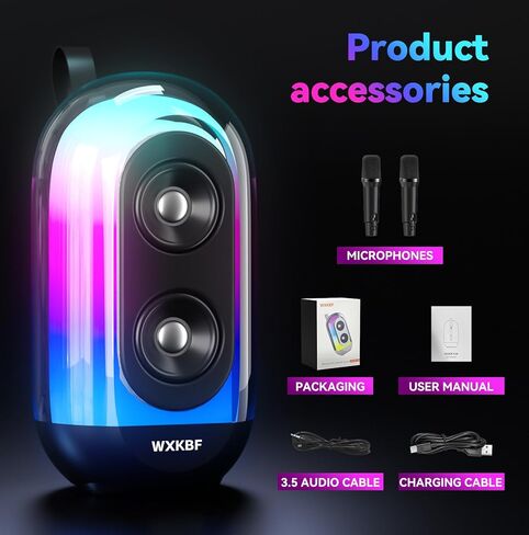 Karaoke Machine, Portable Bluetooth Speaker Wireless PA System with 2 Wireless Microphones and LED Disco Light Mode, Ideal Gift for Girls Boys Birthday Holiday Party (Black) in Kuwait