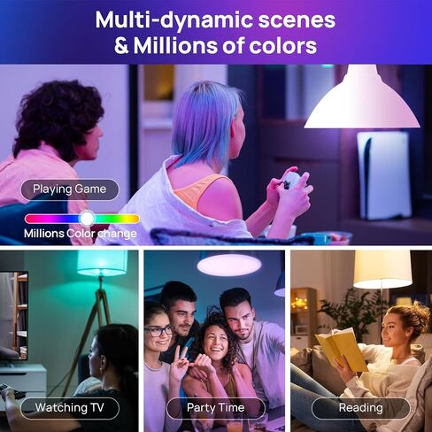 مصابيح الإضاءة الذكية Consciot، لمبة إضاءة LED متغيرة اللون بتقنية WiFi Bluetooth، مزامنة الموسيقى، لمبة ذكية مكافئة 60 وات، مصابيح إضاءة A19 E26 RGBTW تعمل مع Alexa/Google Home/Apple Home/Siri، 3 عبوات in Kuwait