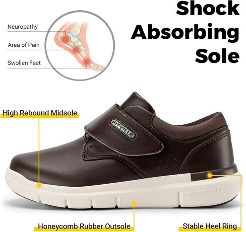 FitVille Diabetic Shoes for Men Extra Wide Slip-on Walking Shoes for Edema Hook & Loop Recovery Leather Shoes for Swollen Feet (8.5 Wide) Black in Kuwait