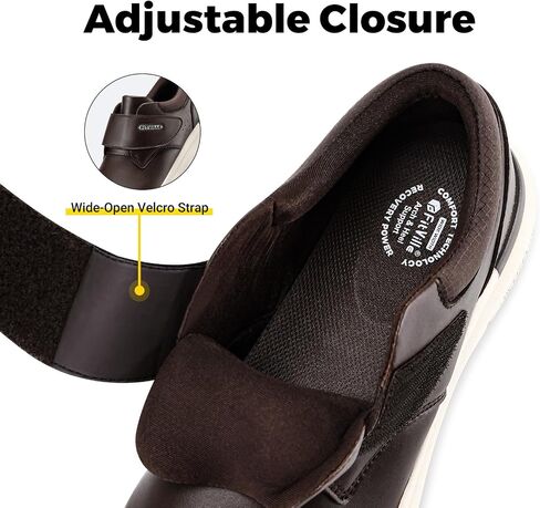 FitVille Diabetic Shoes for Men Extra Wide Slip-on Walking Shoes for Edema Hook & Loop Recovery Leather Shoes for Swollen Feet (8.5 Wide) Black in Kuwait