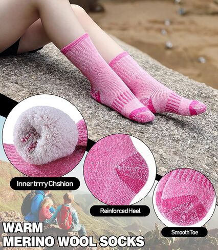 LINEMIN Kids Merino Wool Hiking Socks Boys Girls Winter Warm Thick Thermal Boot Thick Cushion Snowboarding Socks 3 Pairs in Saudi Arabia