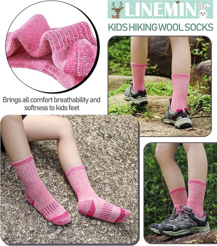 LINEMIN Kids Merino Wool Hiking Socks Boys Girls Winter Warm Thick Thermal Boot Thick Cushion Snowboarding Socks 3 Pairs in Saudi Arabia