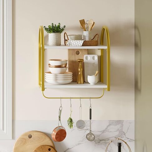 Bestier Floating Shelves for Wall, 3 Tier Wood Wall Shelves for Bathroom with Golden Metal Rack and Towel Bar, Bathroom Shelves Over Toilet, Modern White in Kuwait
