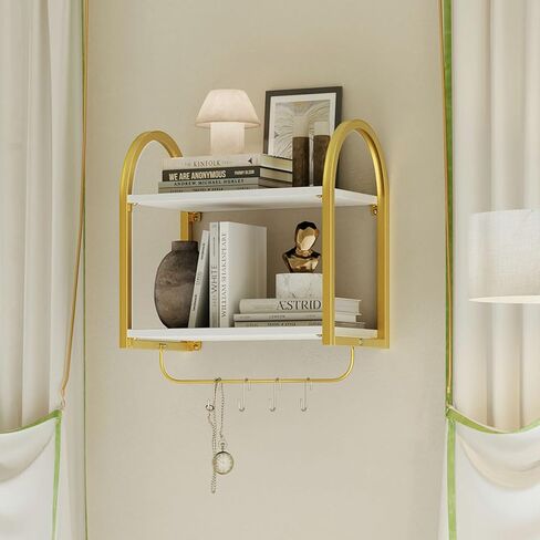 Bestier Floating Shelves for Wall, 3 Tier Wood Wall Shelves for Bathroom with Golden Metal Rack and Towel Bar, Bathroom Shelves Over Toilet, Modern White in Kuwait