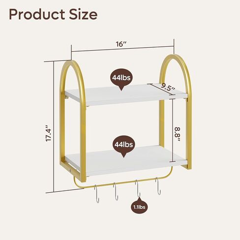 Bestier Floating Shelves for Wall, 3 Tier Wood Wall Shelves for Bathroom with Golden Metal Rack and Towel Bar, Bathroom Shelves Over Toilet, Modern White in Kuwait