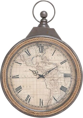 Deco 79 Metal Pocket watch Style Wall Clock with Rope Accent, 21" x 2" x 30", Brown in Saudi Arabia
