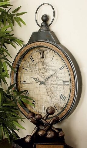 Deco 79 Metal Pocket watch Style Wall Clock with Rope Accent, 21" x 2" x 30", Brown in Saudi Arabia