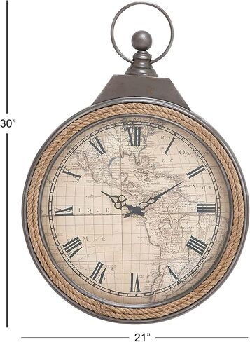 Deco 79 Metal Pocket watch Style Wall Clock with Rope Accent, 21" x 2" x 30", Brown in Saudi Arabia