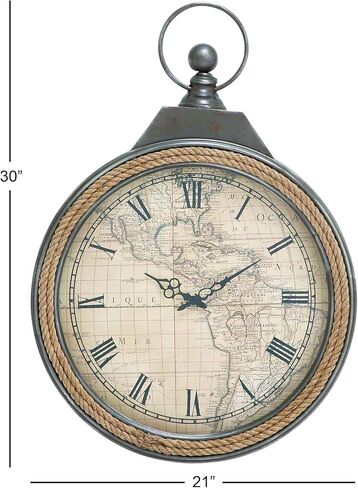 Deco 79 Metal Pocket watch Style Wall Clock with Rope Accent, 21" x 2" x 30", Brown in Saudi Arabia