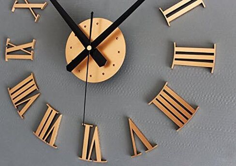 MilesDecor Luxury DIY 3D Wall Clock, Large & Frameless, Self- Adhesive Roman Numerals with Accurate Quartz Movement, Suitable for Home Décor, Living & Dining Room, Kitchen, Study Room, School (Gold) in Saudi Arabia