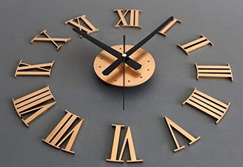MilesDecor Luxury DIY 3D Wall Clock, Large & Frameless, Self- Adhesive Roman Numerals with Accurate Quartz Movement, Suitable for Home Décor, Living & Dining Room, Kitchen, Study Room, School (Gold) in Saudi Arabia