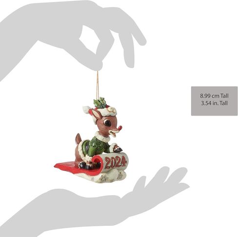 تقاليد Enesco Rudolph بواسطة Jim Shore الرنة ركوب على زلاجة 2024 زخرفة معلقة مؤرخة، 3.54 بوصة، متعددة الألوان in Saudi Arabia