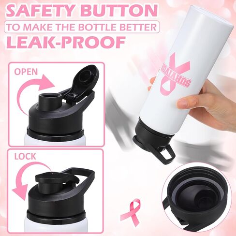 10 قطع هدايا للتوعية بسرطان الثدي للنساء، زجاجات مياه من الألومنيوم سعة 25 أونصة، زجاجة مياه وردية فاتحة، مقاومة للتسرب، كوب ماء رياضي بشريط وردي، زجاجة مياه من أجل جمع التبرعات الخيرية للماراثون in Kuwait