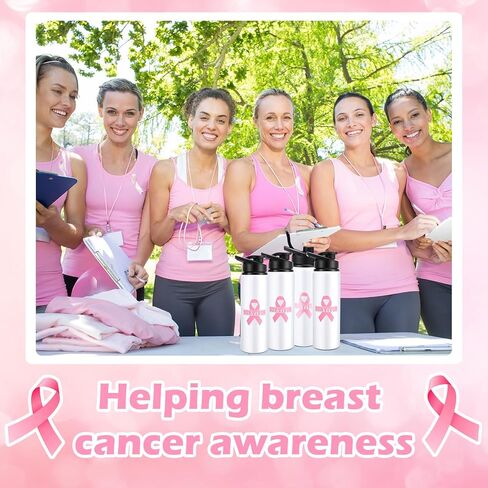 10 قطع هدايا للتوعية بسرطان الثدي للنساء، زجاجات مياه من الألومنيوم سعة 25 أونصة، زجاجة مياه وردية فاتحة، مقاومة للتسرب، كوب ماء رياضي بشريط وردي، زجاجة مياه من أجل جمع التبرعات الخيرية للماراثون in Kuwait