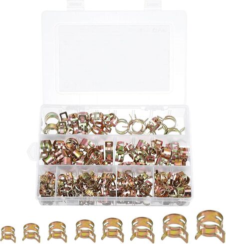 uxcell 160Pcs 7-17mm 8 Size Spring Band Type Action Fuel/Silicone Vacuum Hose Pipe Clamp Low Pressure Air Clip Clamp Assortment Kits, Color Zinc Plated in Saudi Arabia