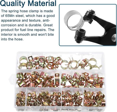 uxcell 160Pcs 7-17mm 8 Size Spring Band Type Action Fuel/Silicone Vacuum Hose Pipe Clamp Low Pressure Air Clip Clamp Assortment Kits, Color Zinc Plated in Saudi Arabia