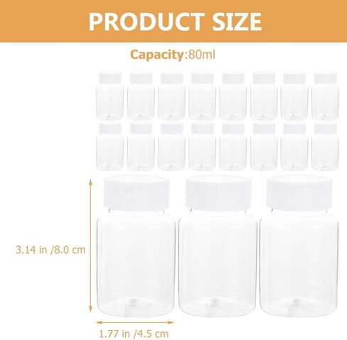 Kichvoe Plastic Containers 40pcs Empty Pill Bottles with Caps Plastic Medicine Container Clear Pill Bottle for Liquid 80ml in Saudi Arabia