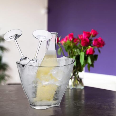 دلو ثلج من SOUJOY، دلو شمبانيا أكريليك للحفلات، حاوية تبريد ثلج بيضاوية شفافة سعة 4 لتر، حوض تخزين المشروبات للنبيذ أو المشروبات أو الويسكي أو الشمبانيا أو زجاجات البيرة in Kuwait