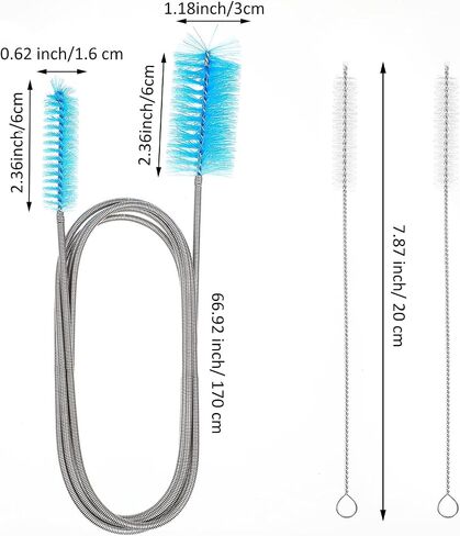 Flexible Drain Brush, 67 inch Pipe Cleaner Brush and 2PCS 8 inch Straw Cleaning Brush, Long Flexible Tube Cleaning Brush Flexible Drain Brush Tube Slim Drain Dredging Tool for Curved Pipes Slim Holes in Saudi Arabia