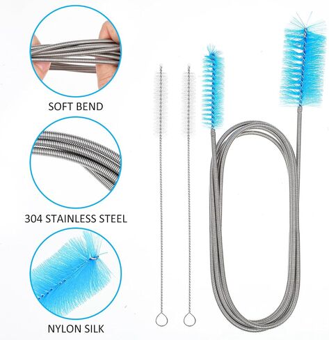 Flexible Drain Brush, 67 inch Pipe Cleaner Brush and 2PCS 8 inch Straw Cleaning Brush, Long Flexible Tube Cleaning Brush Flexible Drain Brush Tube Slim Drain Dredging Tool for Curved Pipes Slim Holes in Saudi Arabia