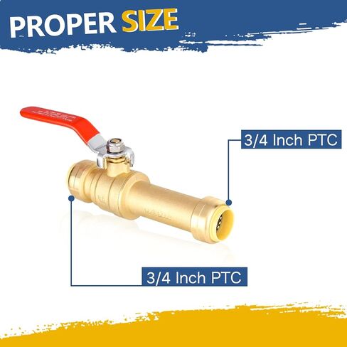 صمام كروي منزلق 3/4 بوصة، صمام كروي للإغلاق، تجهيزات سباكة لتوصيل PEX، النحاس، CPVC، PE-RT، مع مشبك فصل (عبوة من 2) in Saudi Arabia