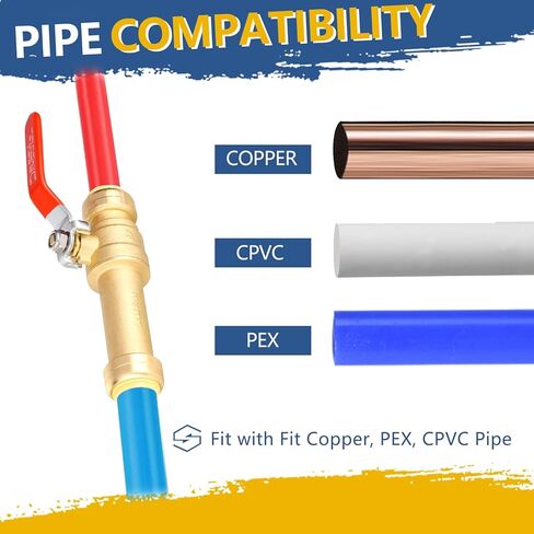 صمام كروي منزلق 3/4 بوصة، صمام كروي للإغلاق، تجهيزات سباكة لتوصيل PEX، النحاس، CPVC، PE-RT، مع مشبك فصل (عبوة من 2) in Saudi Arabia